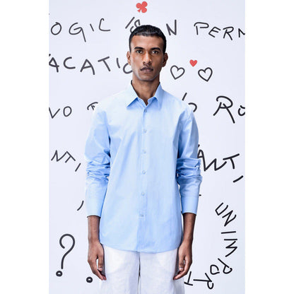 Genes Lecoanet Hemant Cotton Poplin Regular Fit Shirt- Light Blue