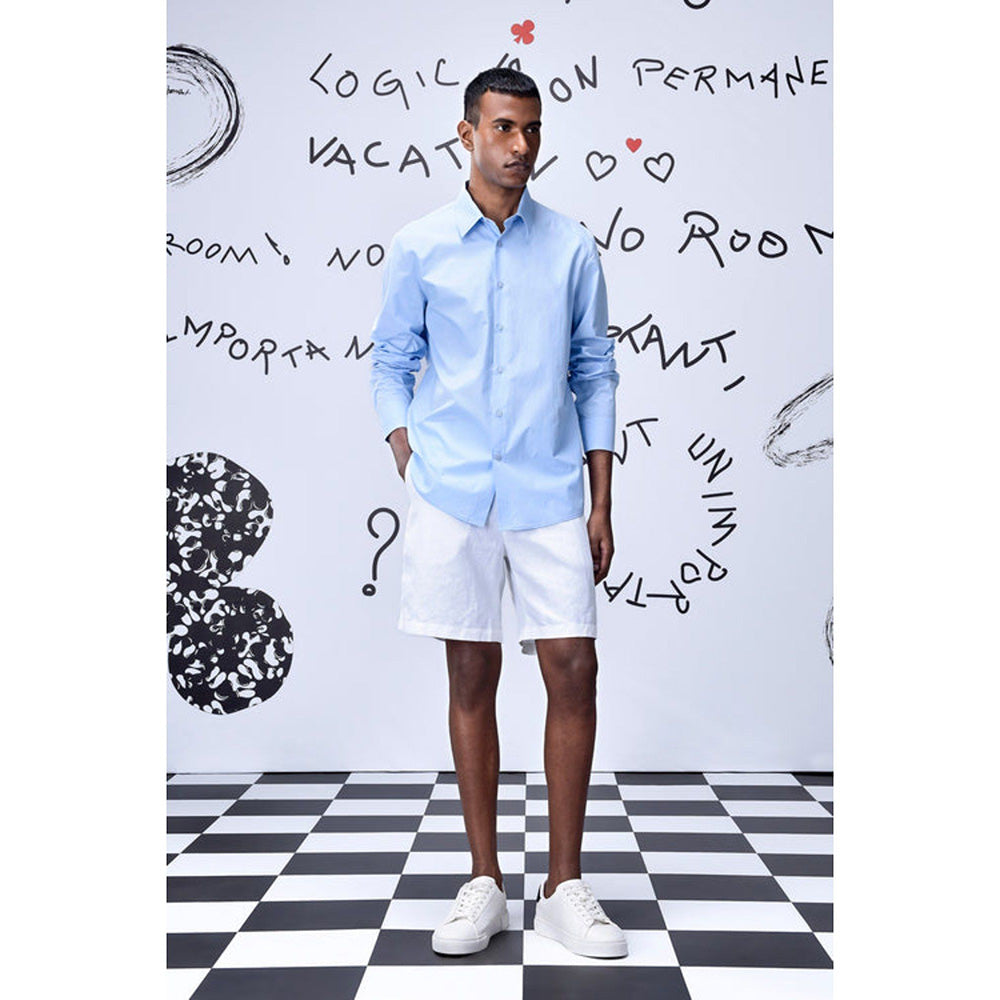 Genes Lecoanet Hemant Cotton Poplin Regular Fit Shirt- Light Blue