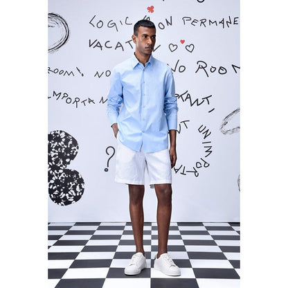 Genes Lecoanet Hemant Cotton Poplin Regular Fit Shirt- Light Blue