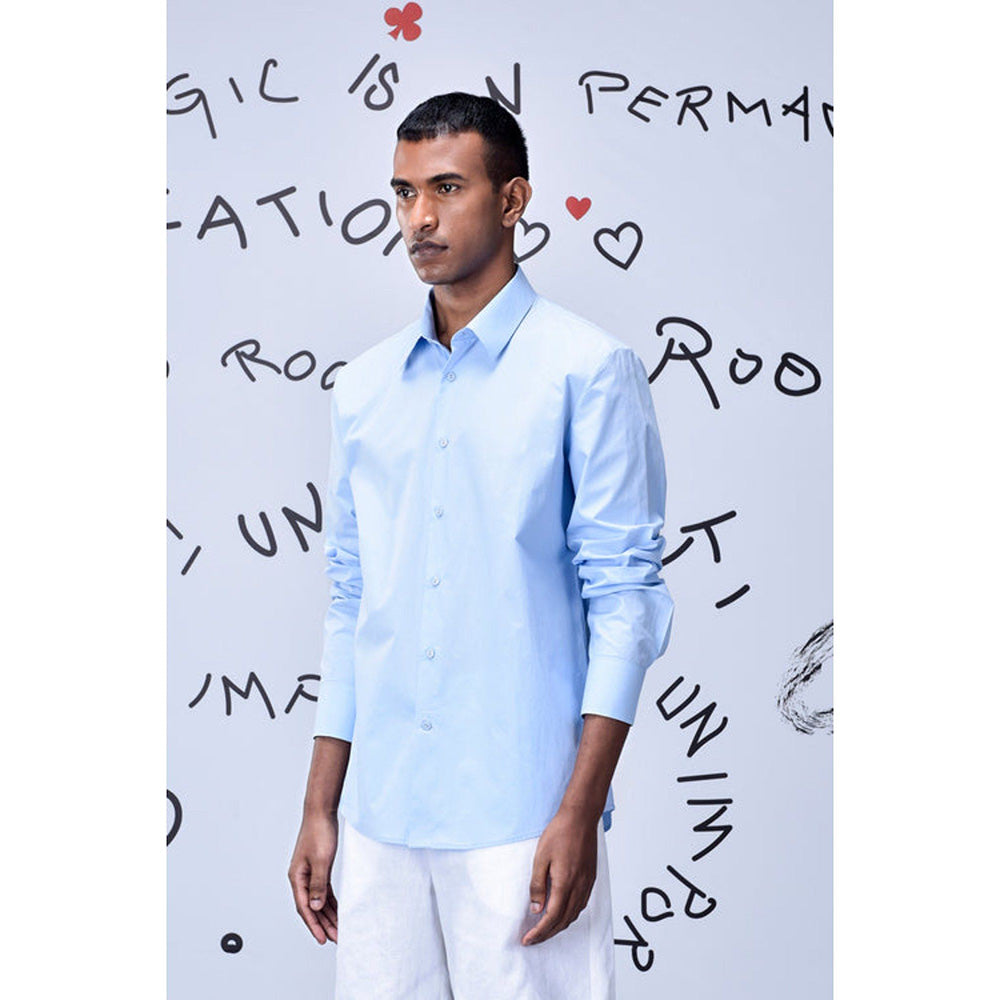 Genes Lecoanet Hemant Cotton Poplin Regular Fit Shirt- Light Blue