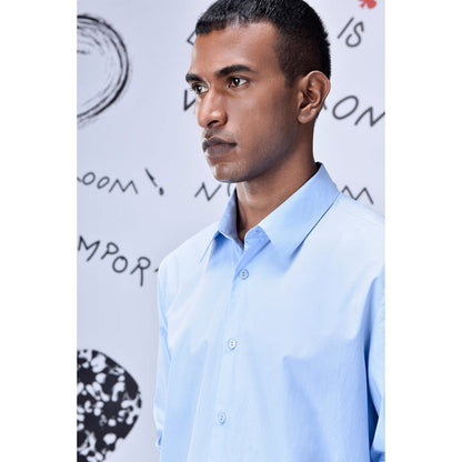 Genes Lecoanet Hemant Cotton Poplin Regular Fit Shirt- Light Blue