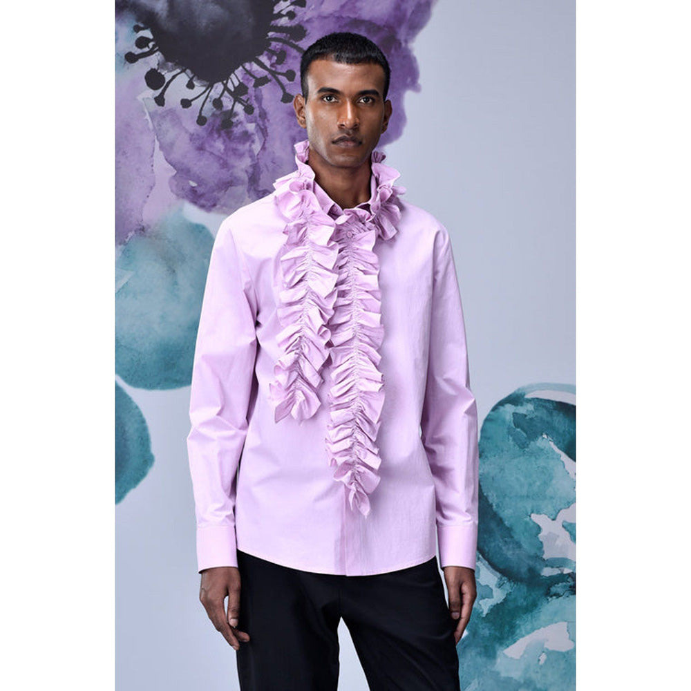 Genes Lecoanet Hemant Detachable Ruffle Collar Regular Fit Shirt- Smoothie Pink