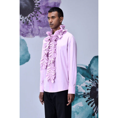 Genes Lecoanet Hemant Detachable Ruffle Collar Regular Fit Shirt- Smoothie Pink