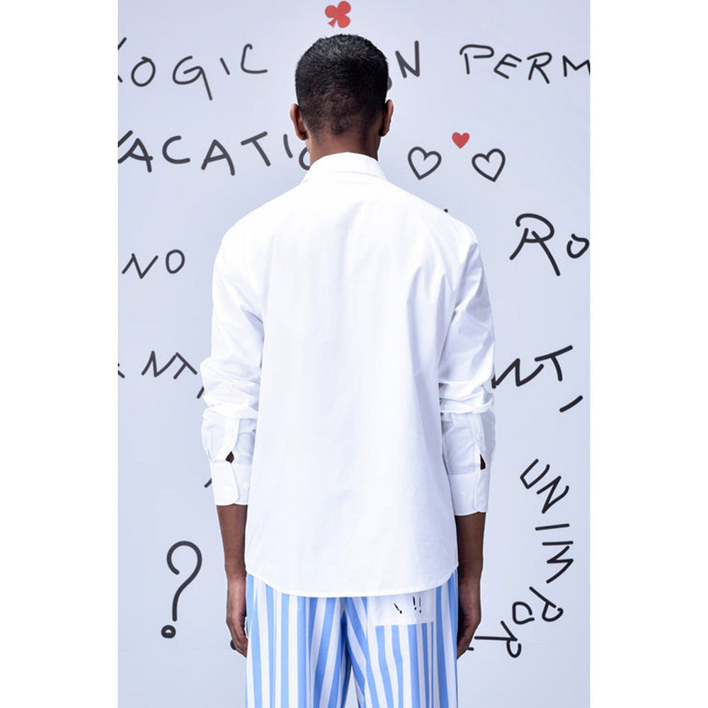 Genes Lecoanet Hemant Detachable Ruffle Placket Regular Fit Shirt -White