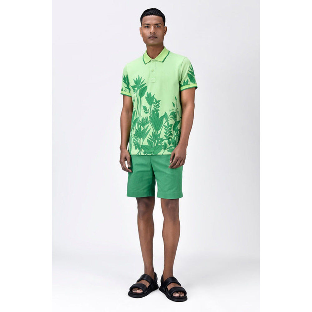 Genes Lecoanet Hemant Mens Regular Fit Polo With Tropical Print-Mint Green