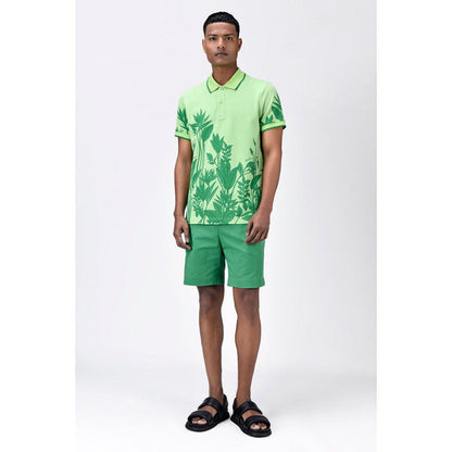 Genes Lecoanet Hemant Mens Regular Fit Polo With Tropical Print-Mint Green