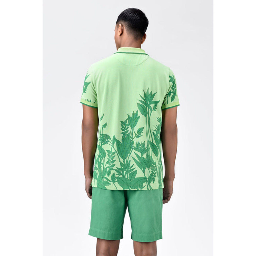 Genes Lecoanet Hemant Mens Regular Fit Polo With Tropical Print-Mint Green