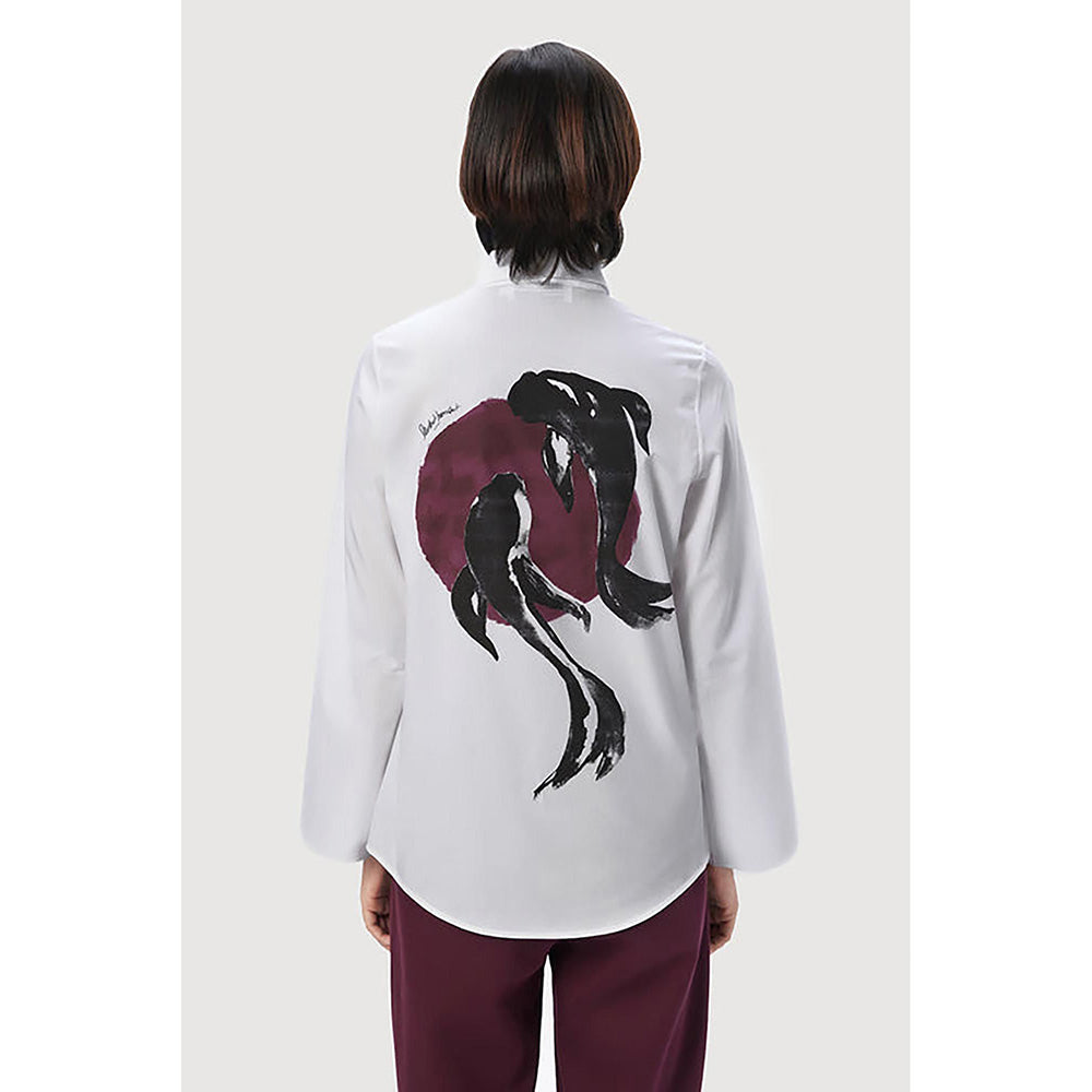 Genes Lecoanet Hemant Slim Fit Button-Up Shirt With Bell Sleeves And A Striking Fish Print