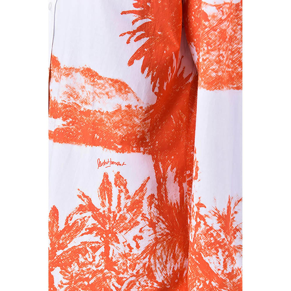 Genes Lecoanet Hemant Women's Landscape Print Easy Fit Cotton Poplin Shirt -Coral Orange