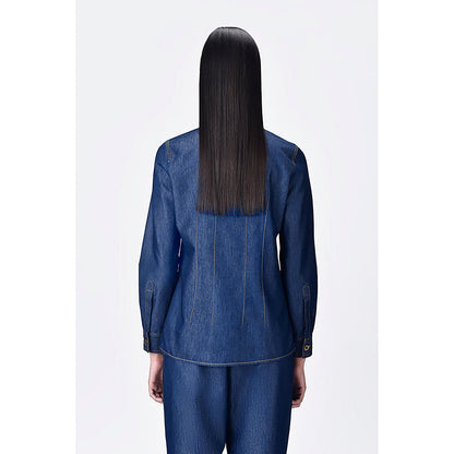 Genes Lecoanet Hemant Navy Blue Chambray Button-Up Shirt