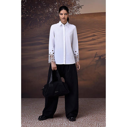 Genes Lecoanet Hemant White Precision Shirt With Geometric Cutwork Sleeves