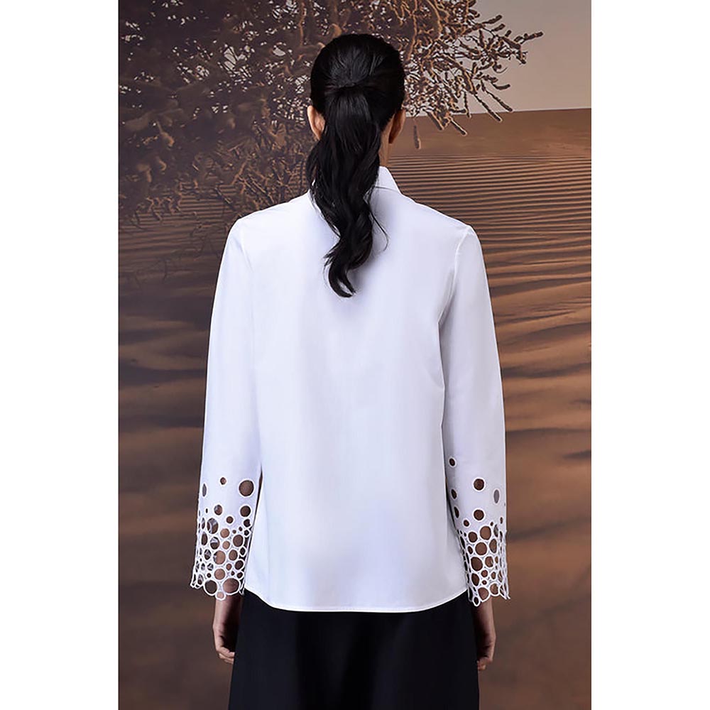 Genes Lecoanet Hemant White Precision Shirt With Geometric Cutwork Sleeves