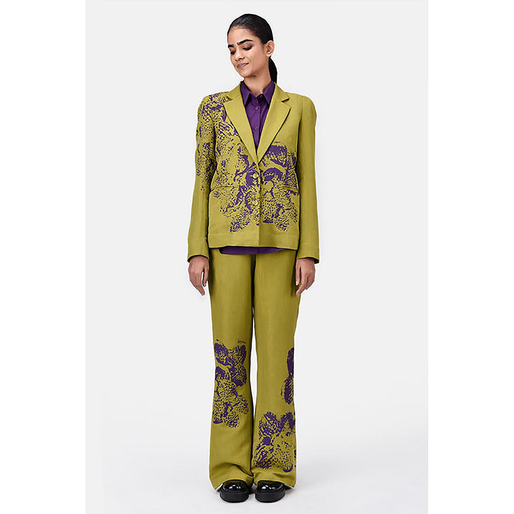 Genes Lecoanet Hemant Slim Fit Boot Cut Linen Herringbone Trouser