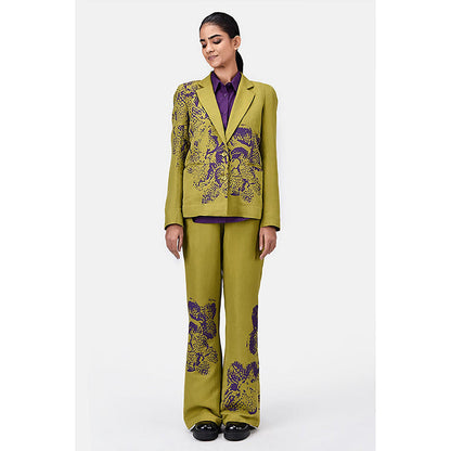 Genes Lecoanet Hemant Slim Fit Boot Cut Linen Herringbone Trouser