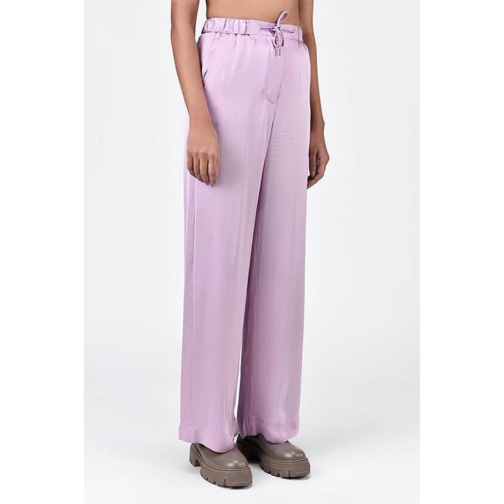 Genes Lecoanet Hemant Straight Fit Viscose Satin Trousers With Elastic Waist And Drawstrings