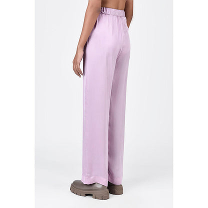 Genes Lecoanet Hemant Straight Fit Viscose Satin Trousers With Elastic Waist And Drawstrings