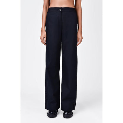 Genes Lecoanet Hemant Straight Fit Cotton Poplin Trousers With Bead Embroidered Stripes