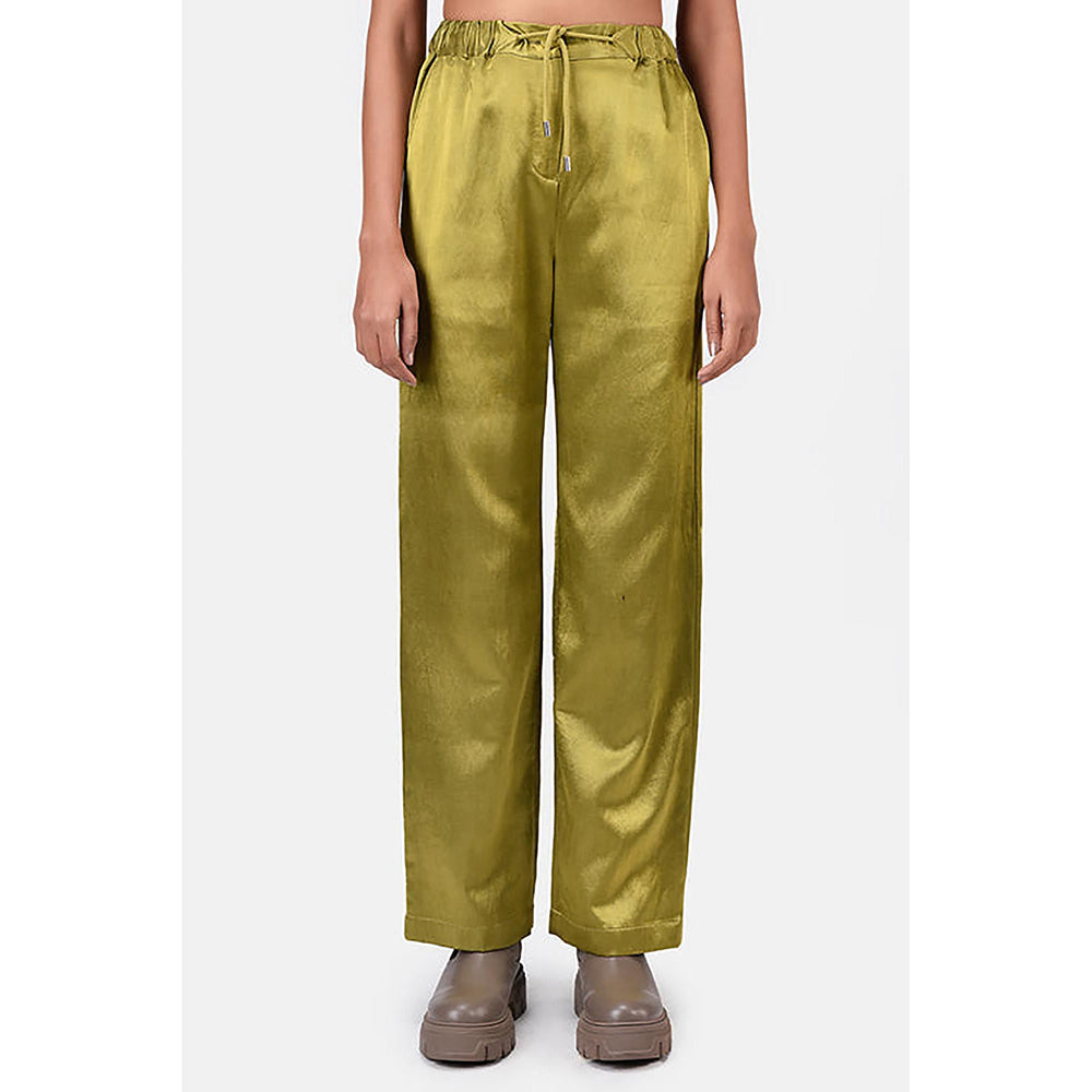 Genes Lecoanet Hemant Heavy Satin Straight Fit Trousers Bright Olive