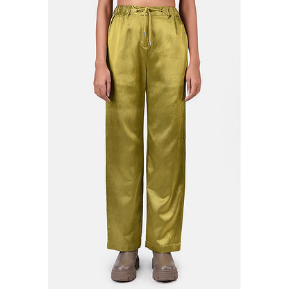 Genes Lecoanet Hemant Heavy Satin Straight Fit Trousers Bright Olive