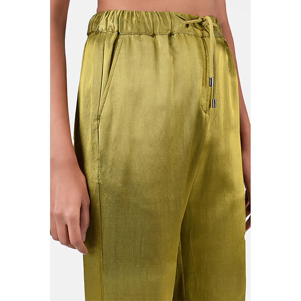 Genes Lecoanet Hemant Heavy Satin Straight Fit Trousers Bright Olive