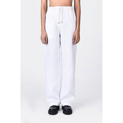 Genes Lecoanet Hemant Straight Fit White Linen Trousers