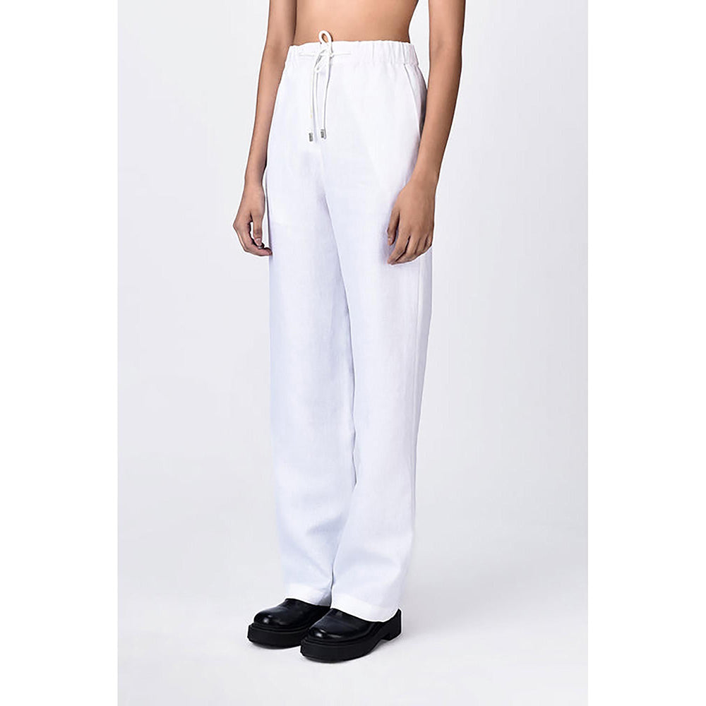Genes Lecoanet Hemant Straight Fit White Linen Trousers