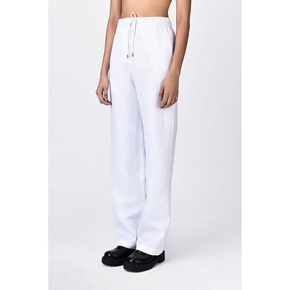 Genes Lecoanet Hemant Straight Fit White Linen Trousers