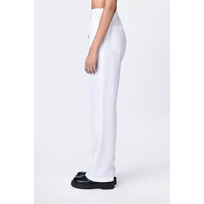 Genes Lecoanet Hemant Straight Fit White Linen Trousers