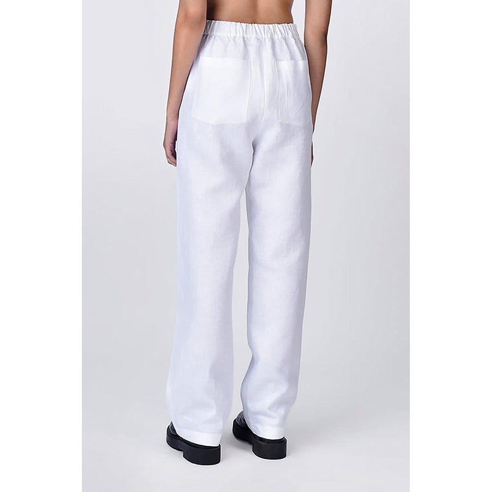Genes Lecoanet Hemant Straight Fit White Linen Trousers