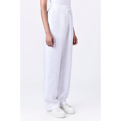 Genes Lecoanet Hemant White Linen Straight Fit Trousers
