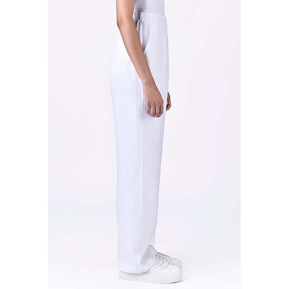 Genes Lecoanet Hemant White Linen Straight Fit Trousers