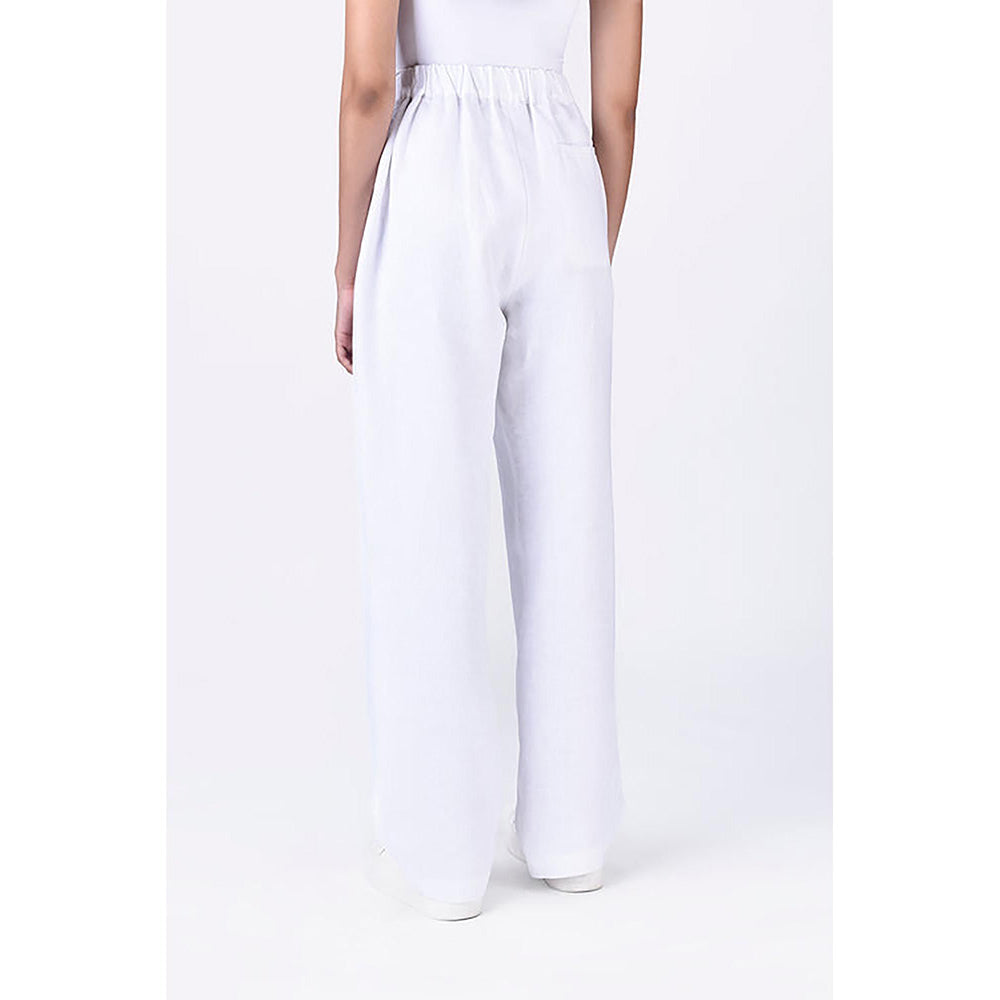 Genes Lecoanet Hemant White Linen Straight Fit Trousers