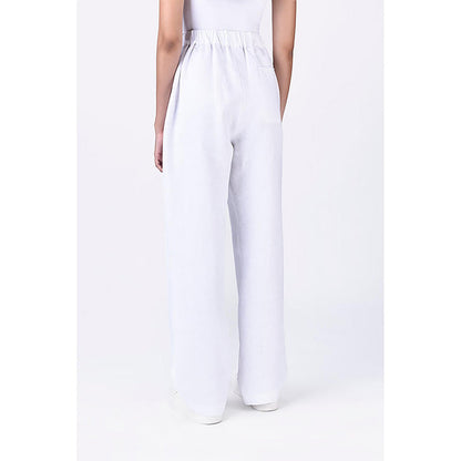 Genes Lecoanet Hemant White Linen Straight Fit Trousers