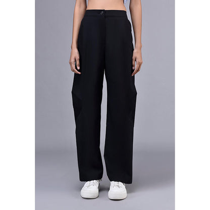 Genes Lecoanet Hemant Side Pleat Relax Fit Trousers- Black