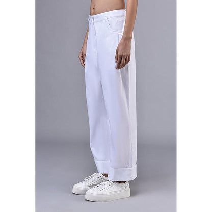Genes Lecoanet Hemant Cotton Twill Relax Fit Trousers- White