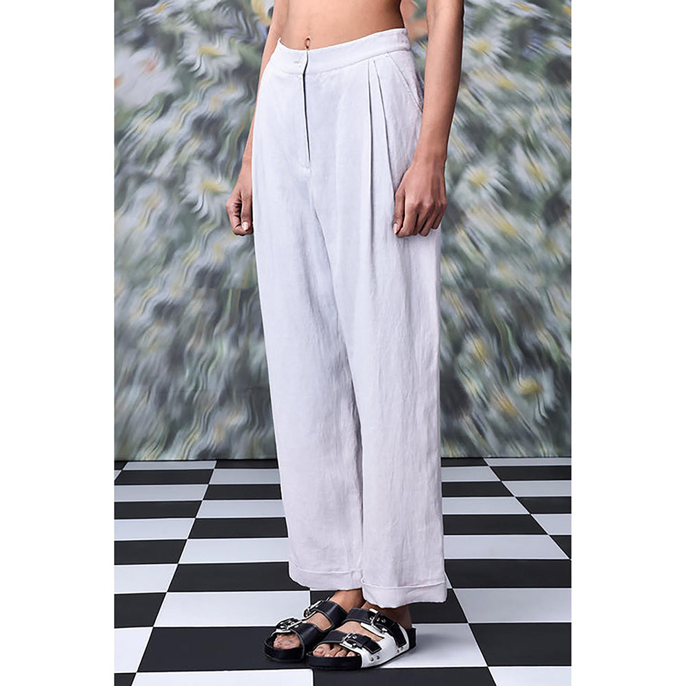 Genes Lecoanet Hemant Linen Regular Fit Trousers- Pearl Grey