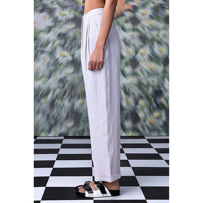 Genes Lecoanet Hemant Linen Regular Fit Trousers- Pearl Grey