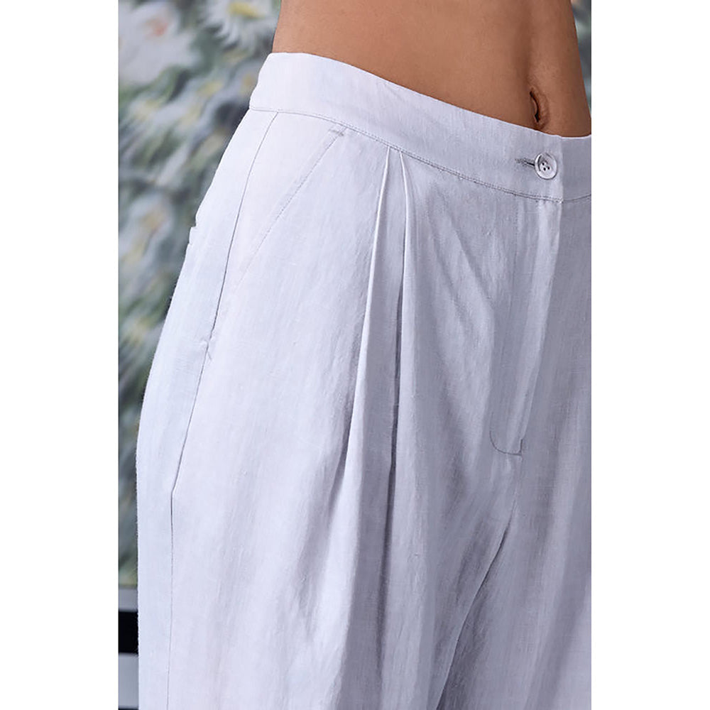 Genes Lecoanet Hemant Linen Regular Fit Trousers- Pearl Grey