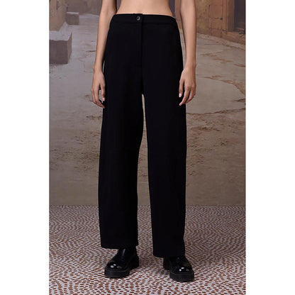 Genes Lecoanet Hemant Black Textured Poly Lycra Straight-Leg Trousers
