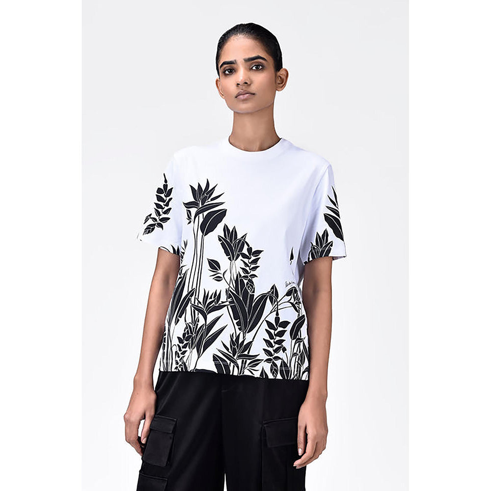Genes Lecoanet Hemant Regular Fit Crew Neck T-Shirt With Tropical Print
