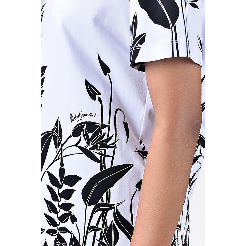 Genes Lecoanet Hemant Regular Fit Crew Neck T-Shirt With Tropical Print