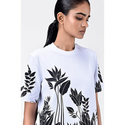 Genes Lecoanet Hemant Regular Fit Crew Neck T-Shirt With Tropical Print