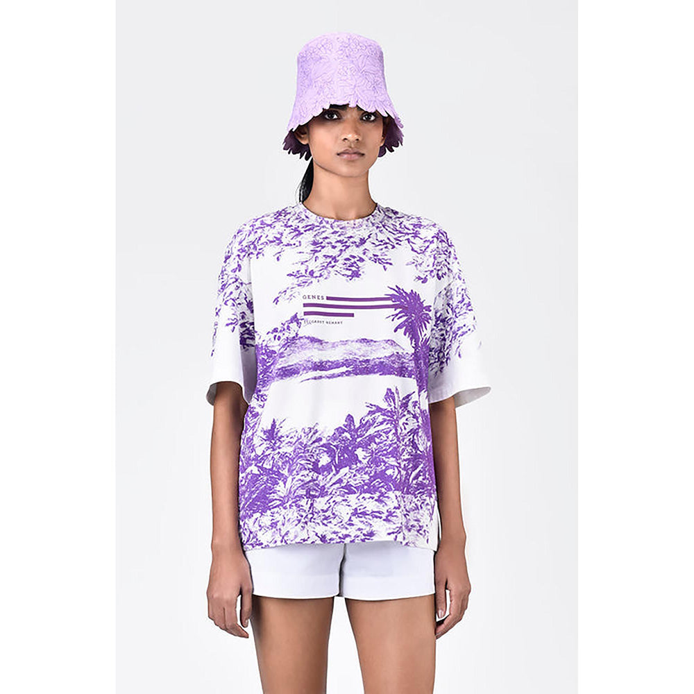 Genes Lecoanet Hemant Oversized Landscape Print Crew Neck T-Shirt Green Amethyst