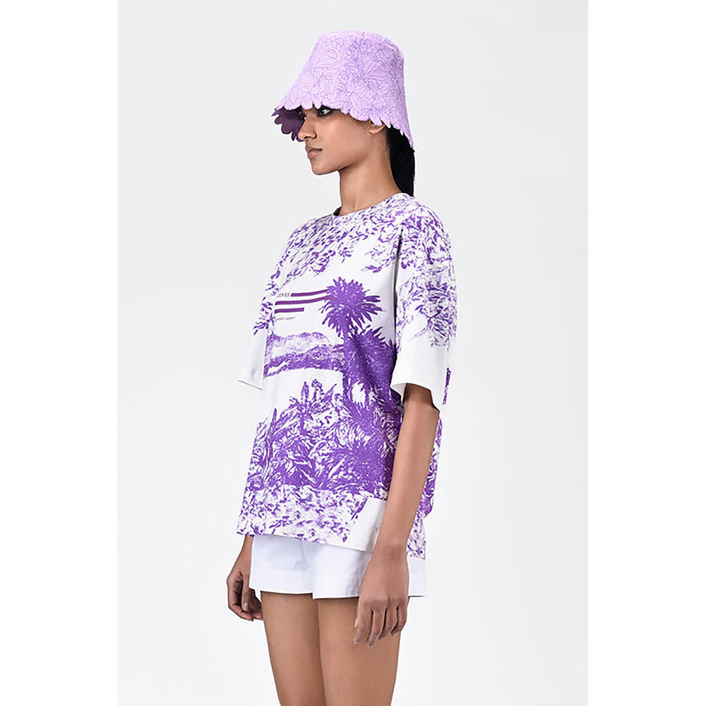 Genes Lecoanet Hemant Oversized Landscape Print Crew Neck T-Shirt Green Amethyst