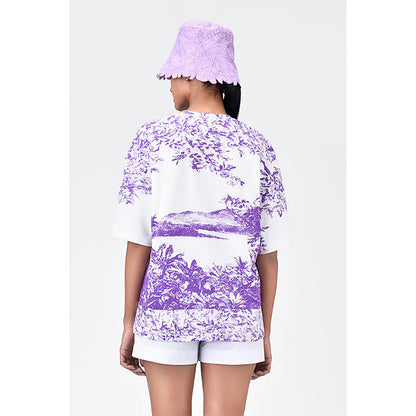 Genes Lecoanet Hemant Oversized Landscape Print Crew Neck T-Shirt Green Amethyst