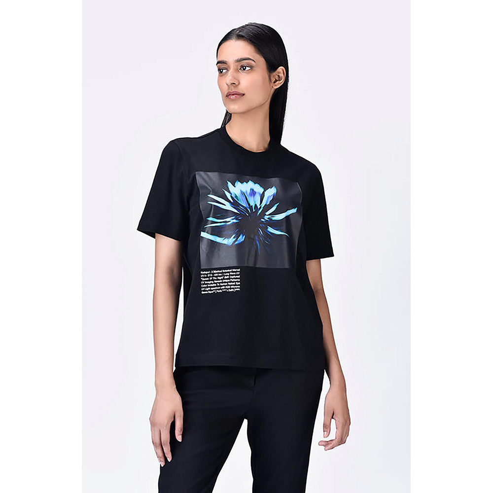 Genes Lecoanet Hemant Cotton T-Shirt With Uv Flower Sticker -Black