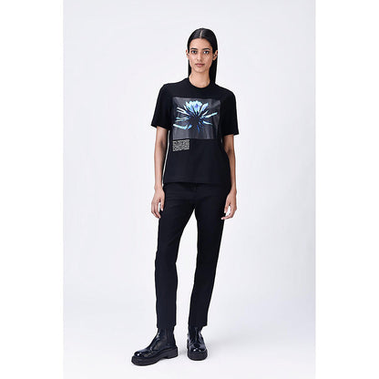 Genes Lecoanet Hemant Cotton T-Shirt With Uv Flower Sticker -Black