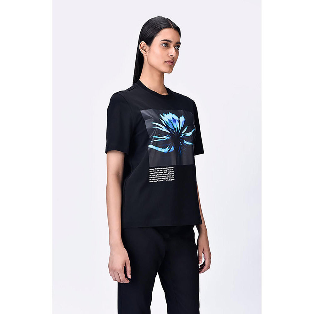 Genes Lecoanet Hemant Cotton T-Shirt With Uv Flower Sticker -Black