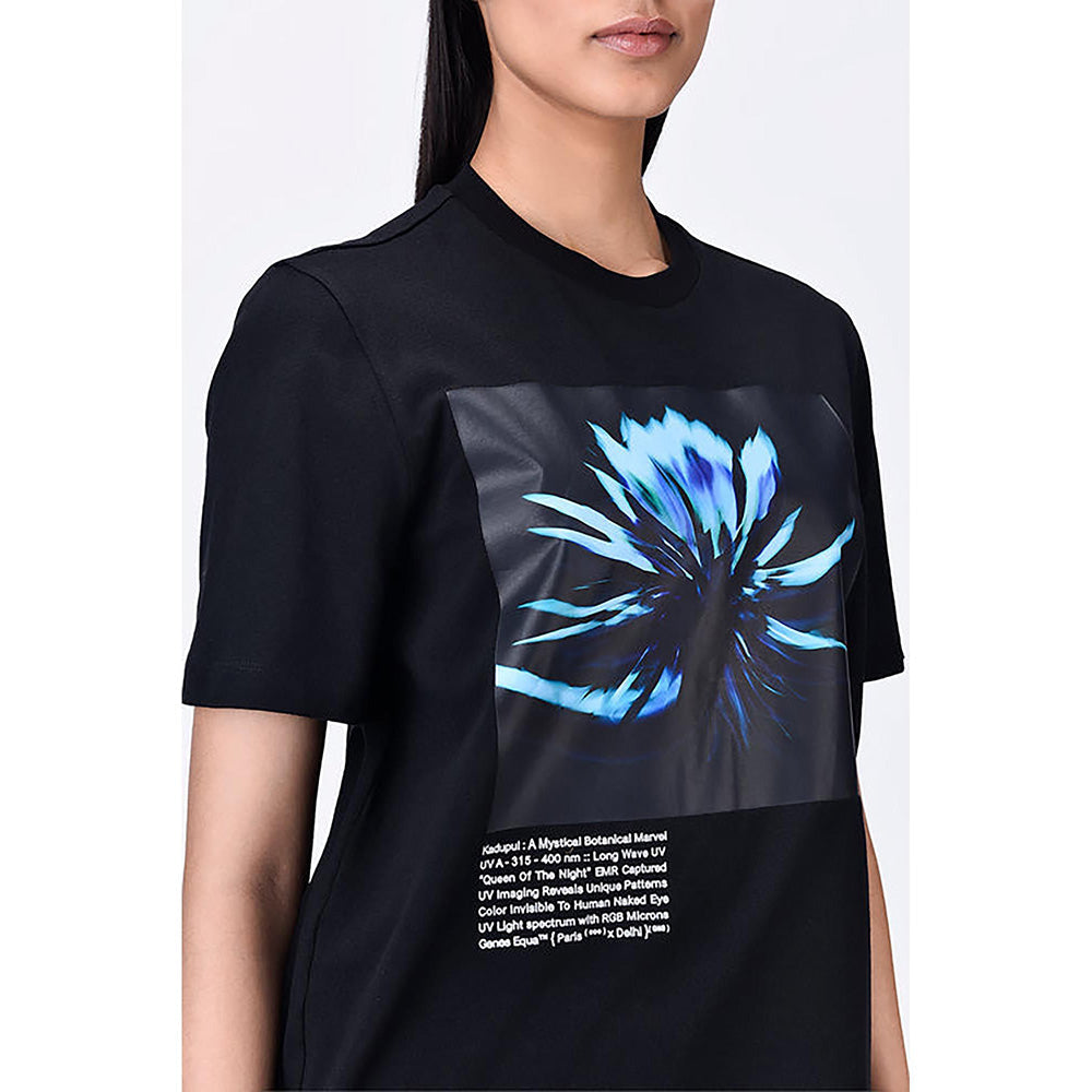 Genes Lecoanet Hemant Cotton T-Shirt With Uv Flower Sticker -Black