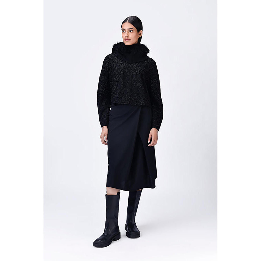 Genes Lecoanet Hemant Black Cropped Heavy Crepe Sweatshirt With Embroidery